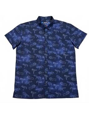 Retro Rifle Mens Gun Constellation Space Short Sleeve Shirt Size Large